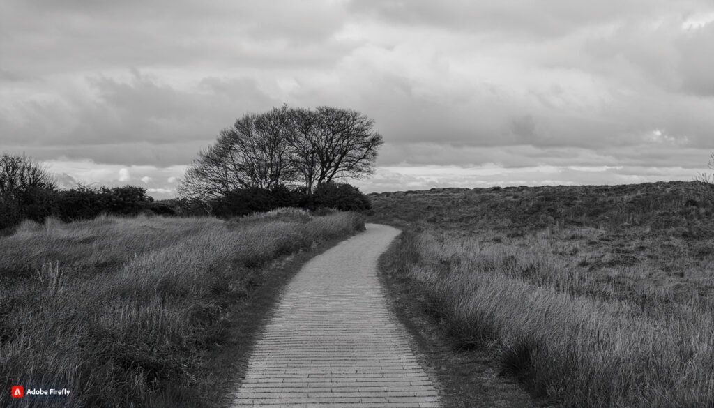pad, zwart wit